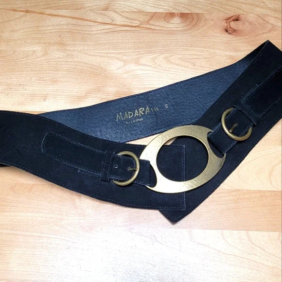MADARA | Black Suede with Brass Buckle Belt, Made in Spain, Sz S Black Suede 1 main image 4